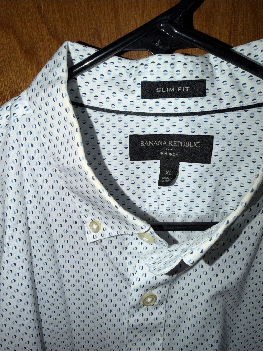Banana Republic White Dress Shirt with Navy Micro Dots